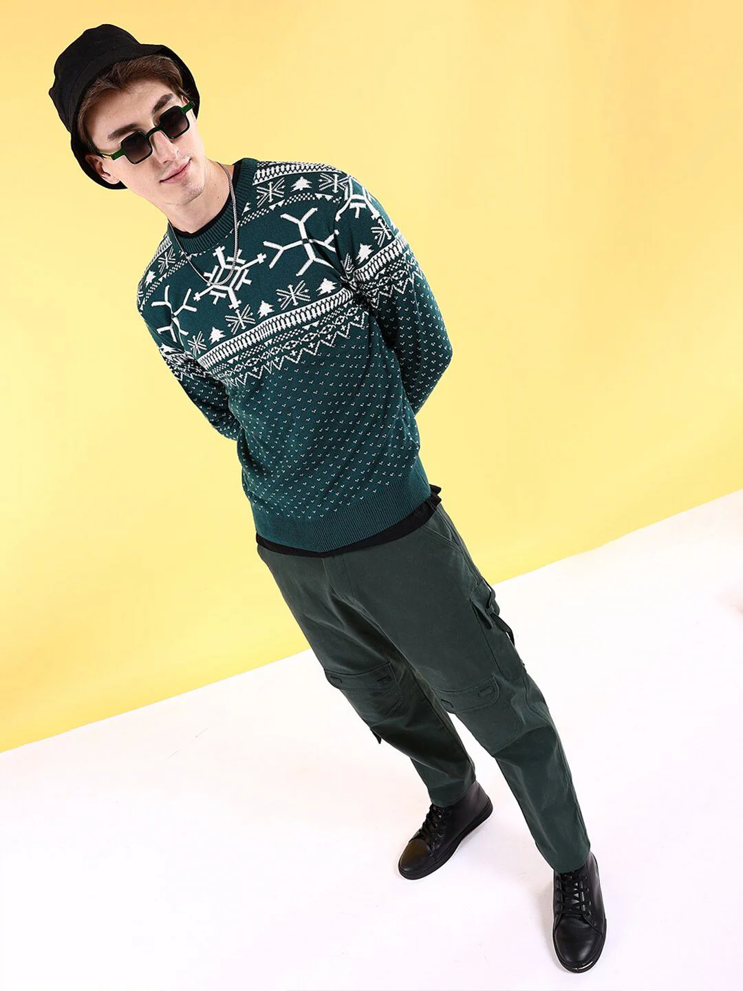 The Indian Garage Co Geometric Self Designed Acrylic Pullover - Image 4