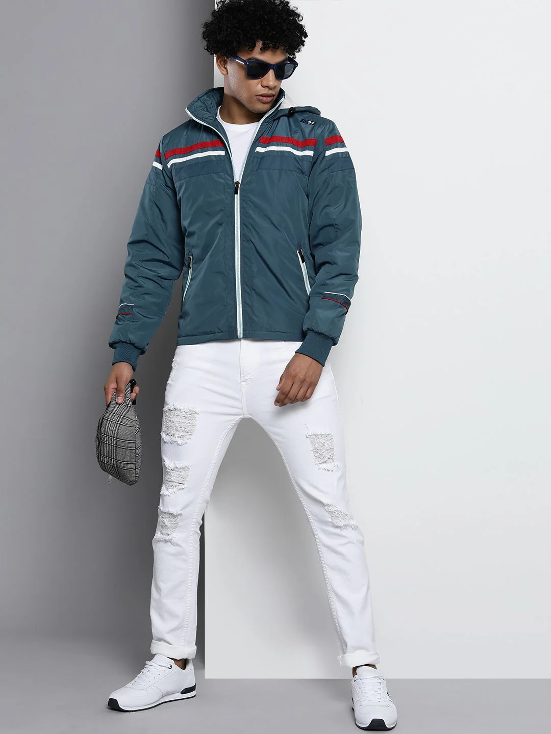 The Indian Garage Co Hooded Slim Fit Bomber Jacket with Zippered Insert Pockets - Image 4