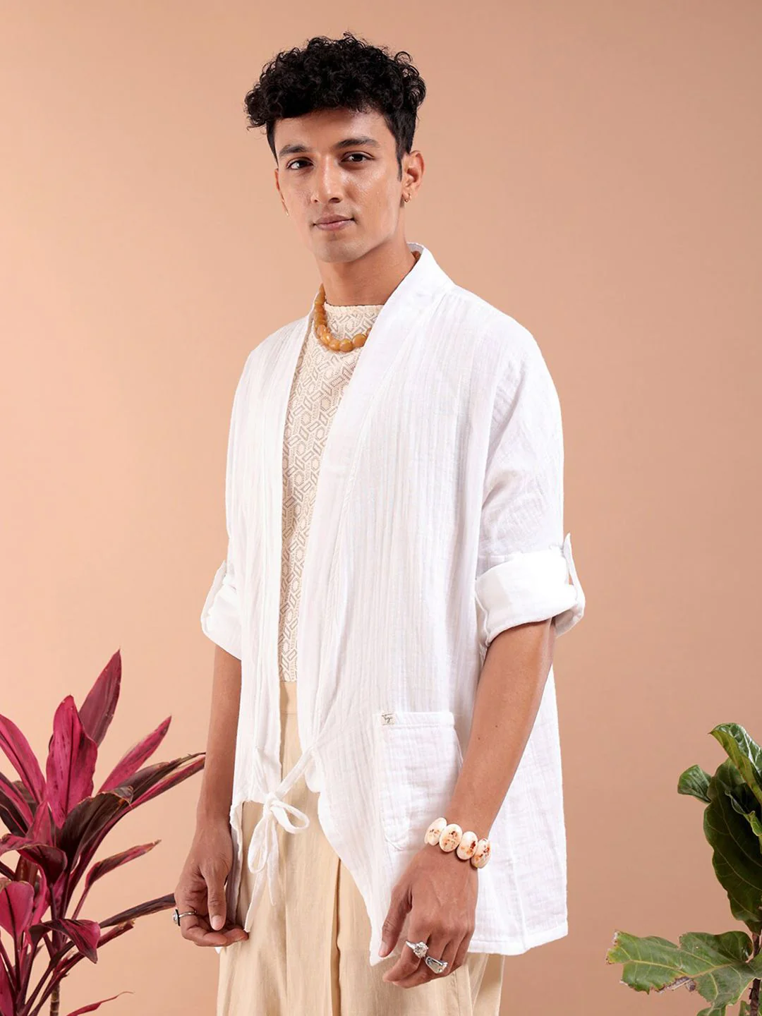 The Indian Garage Co Longline Pure Cotton Open Front Shrug - Image 3