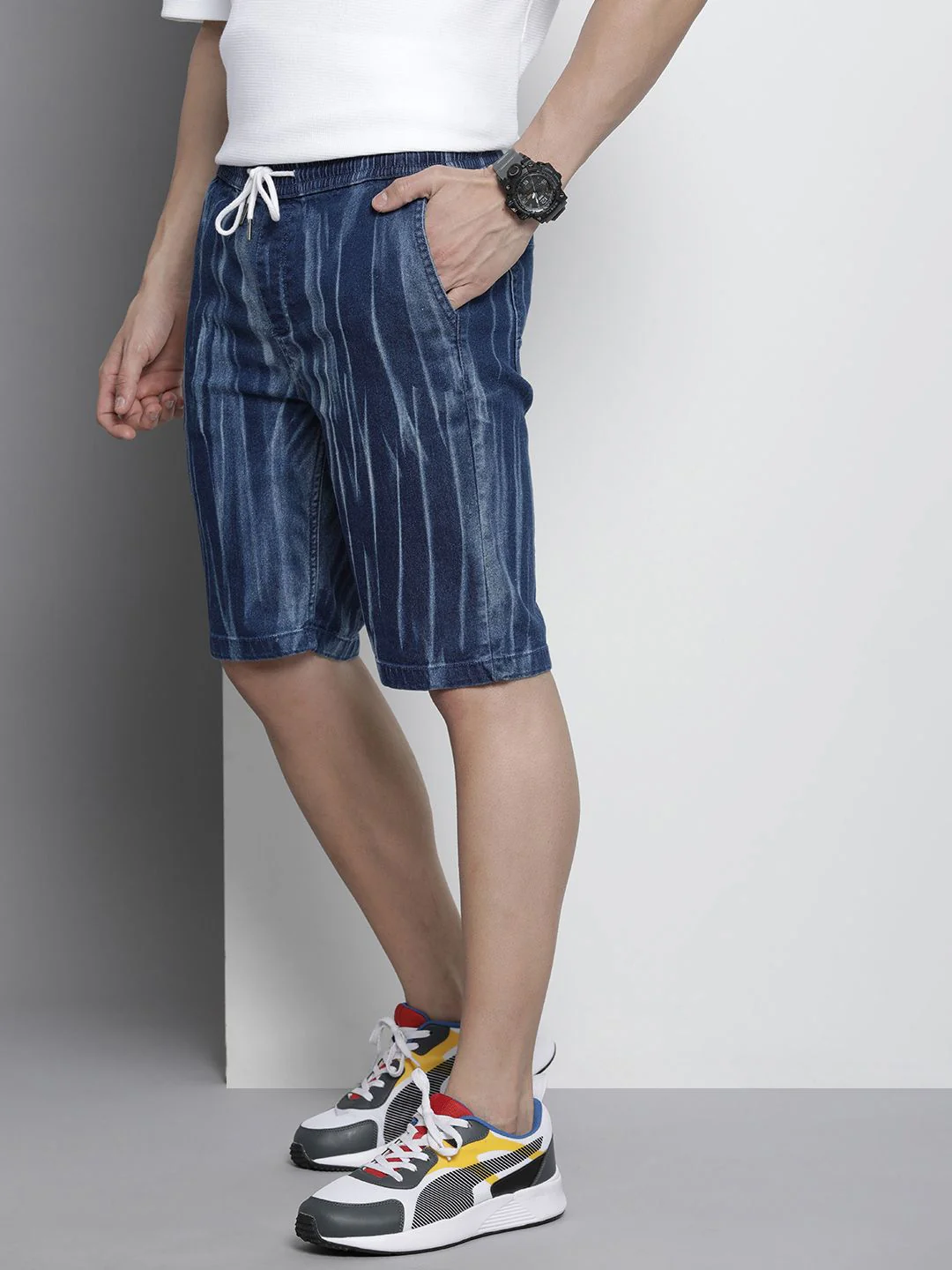 The Indian Garage Co Men Abstract Printed Denim Shorts - Image 2