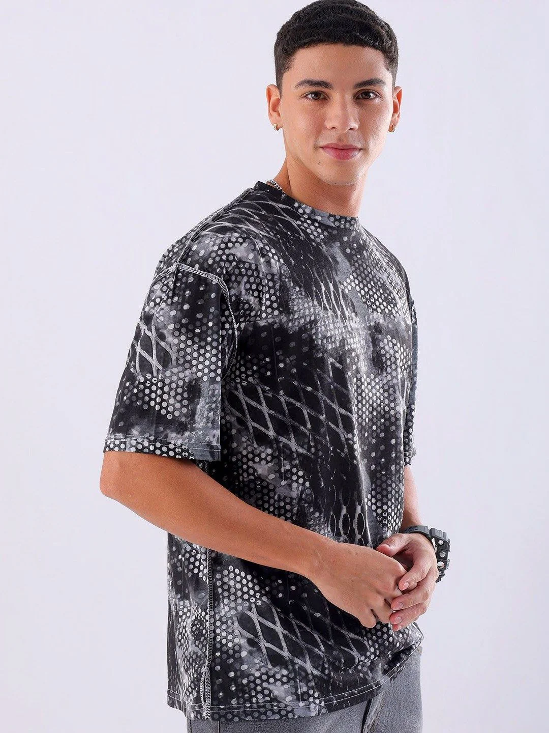 The Indian Garage Co Men Abstract Printed Neck Oversized T-shirt - Image 3