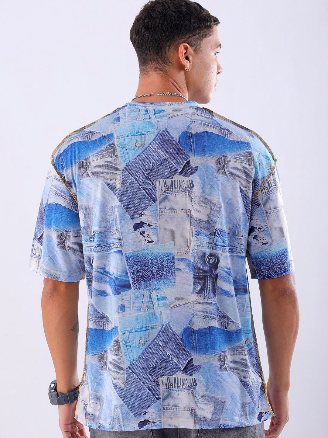 The Indian Garage Co Men Abstract Printed Neck Oversized T-shirt - Image 4