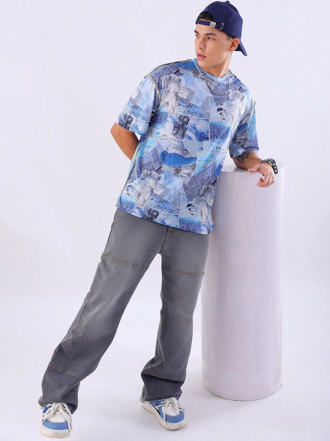The Indian Garage Co Men Abstract Printed Neck Oversized T-shirt - Image 6