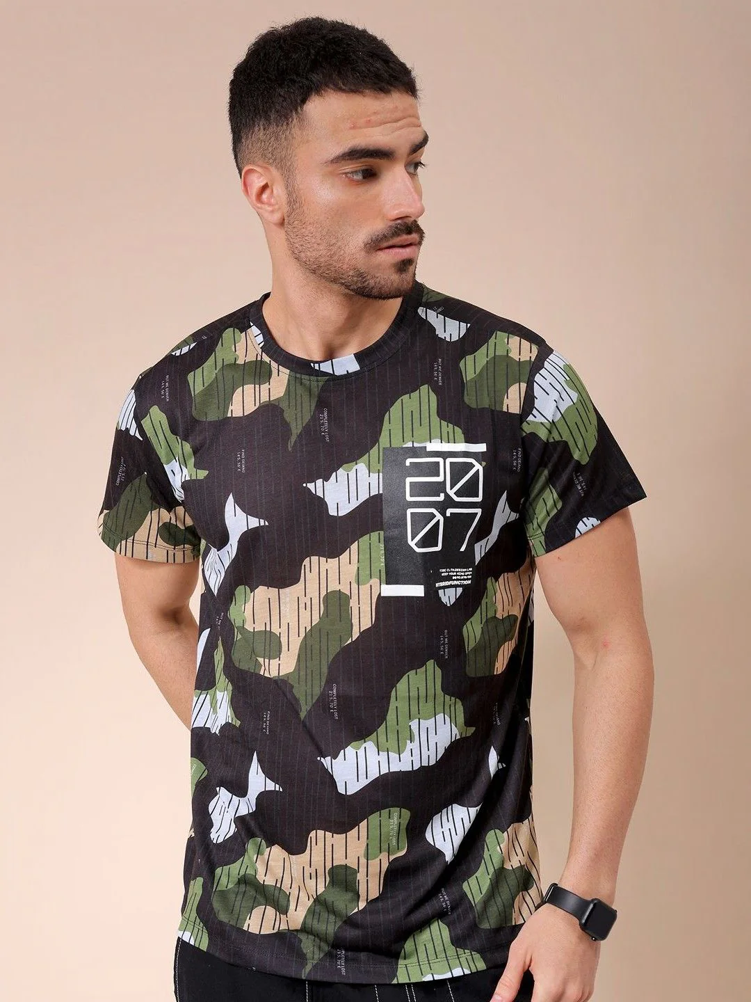 The Indian Garage Co Men Abstract Printed Round Neck Slim Fit T-shirt