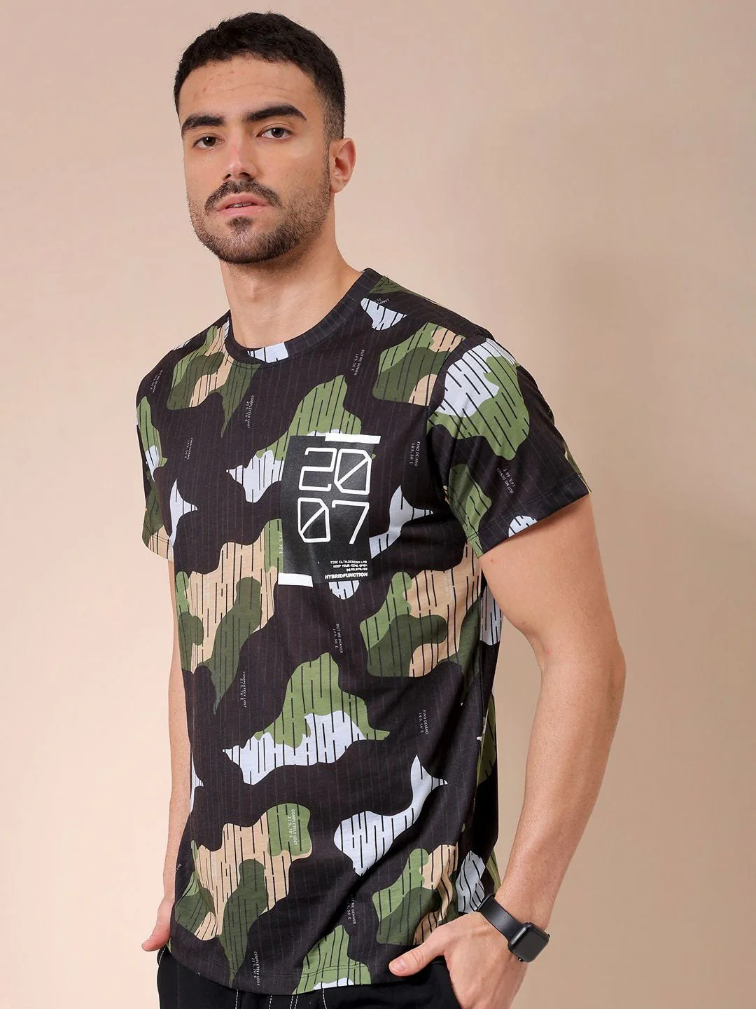 The Indian Garage Co Men Abstract Printed Round Neck Slim Fit T-shirt - Image 3