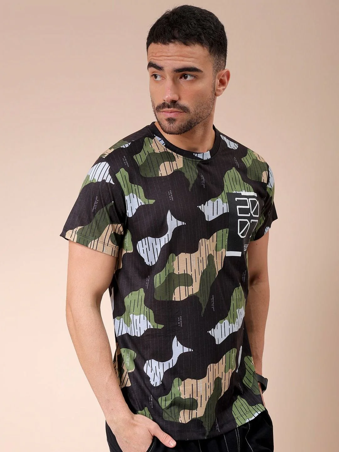The Indian Garage Co Men Abstract Printed Round Neck Slim Fit T-shirt - Image 5