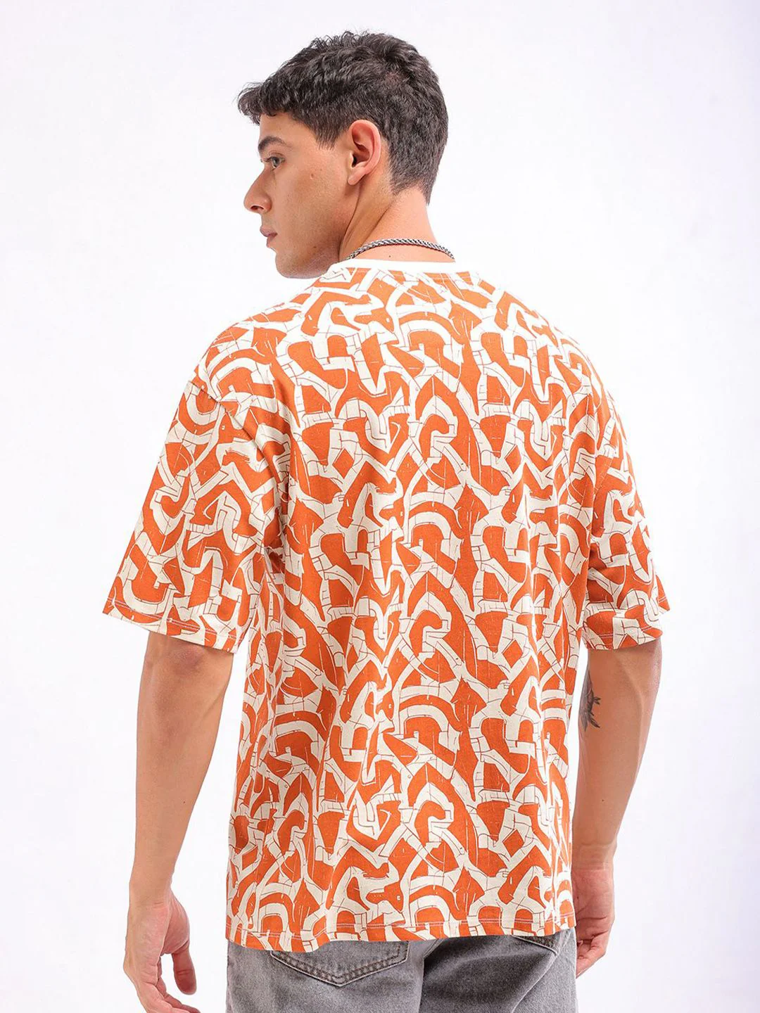 The Indian Garage Co Men All Over Printed Boxy Oversized Round Neck T-shirt - Image 4