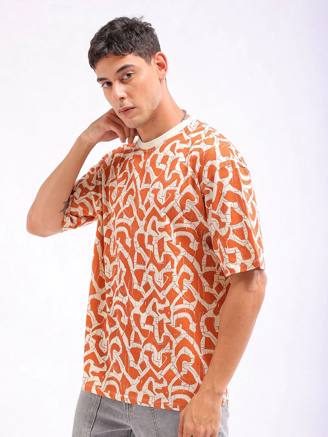 The Indian Garage Co Men All Over Printed Boxy Oversized Round Neck T-shirt - Image 5