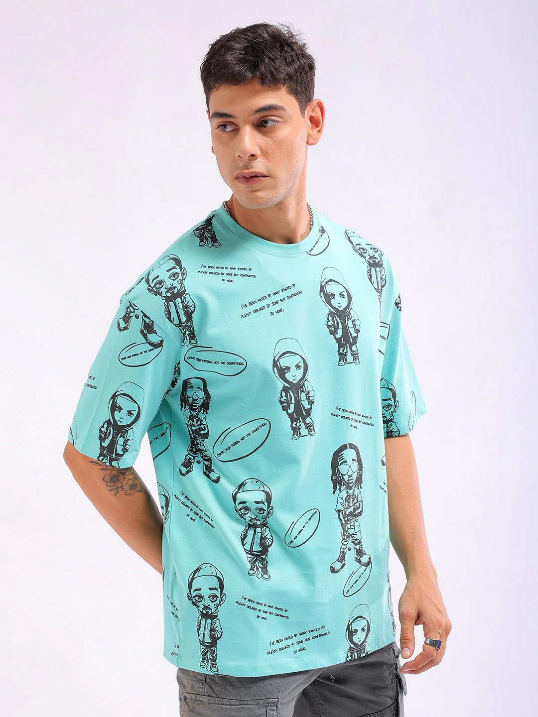 The Indian Garage Co Men All Over Printed Round Neck Boxy Oversized T-shirt - Image 3