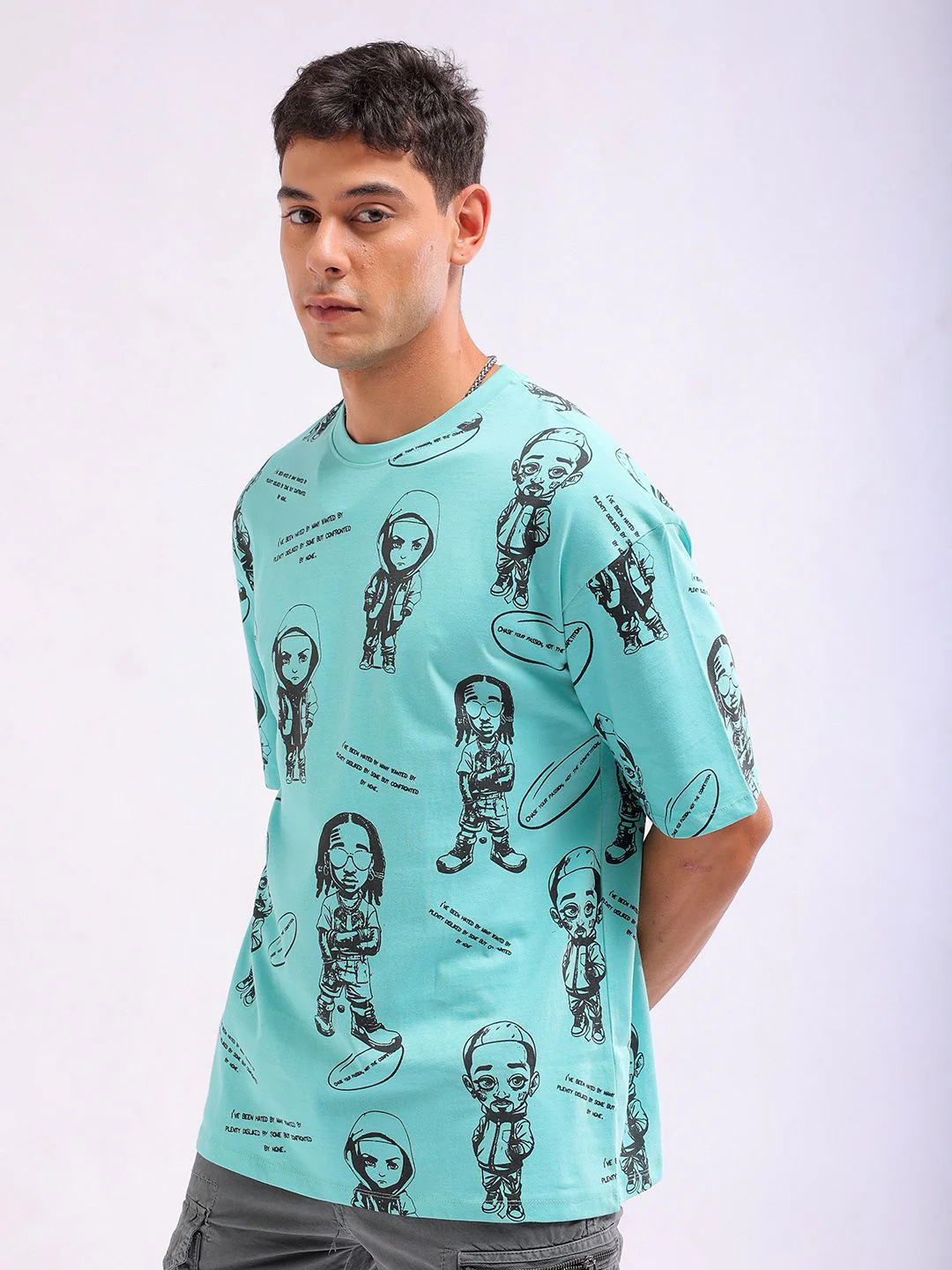 The Indian Garage Co Men All Over Printed Round Neck Boxy Oversized T-shirt - Image 5