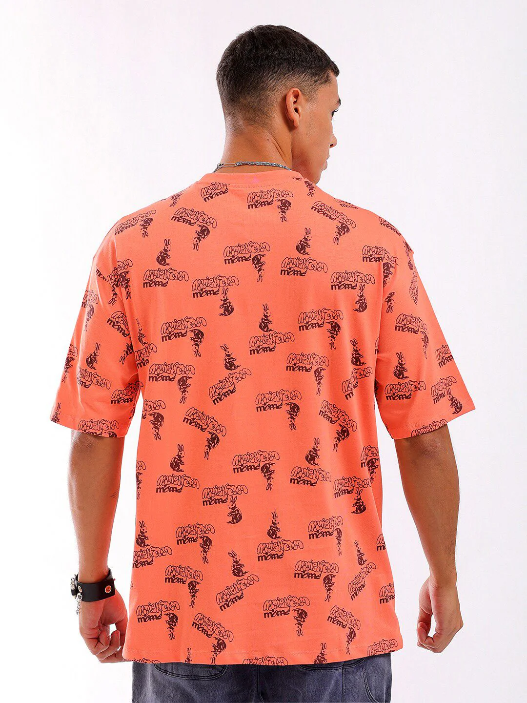 The Indian Garage Co Men All Over Printed Round Neck Pure Cotton Boxy Oversized T-shirt - Image 4