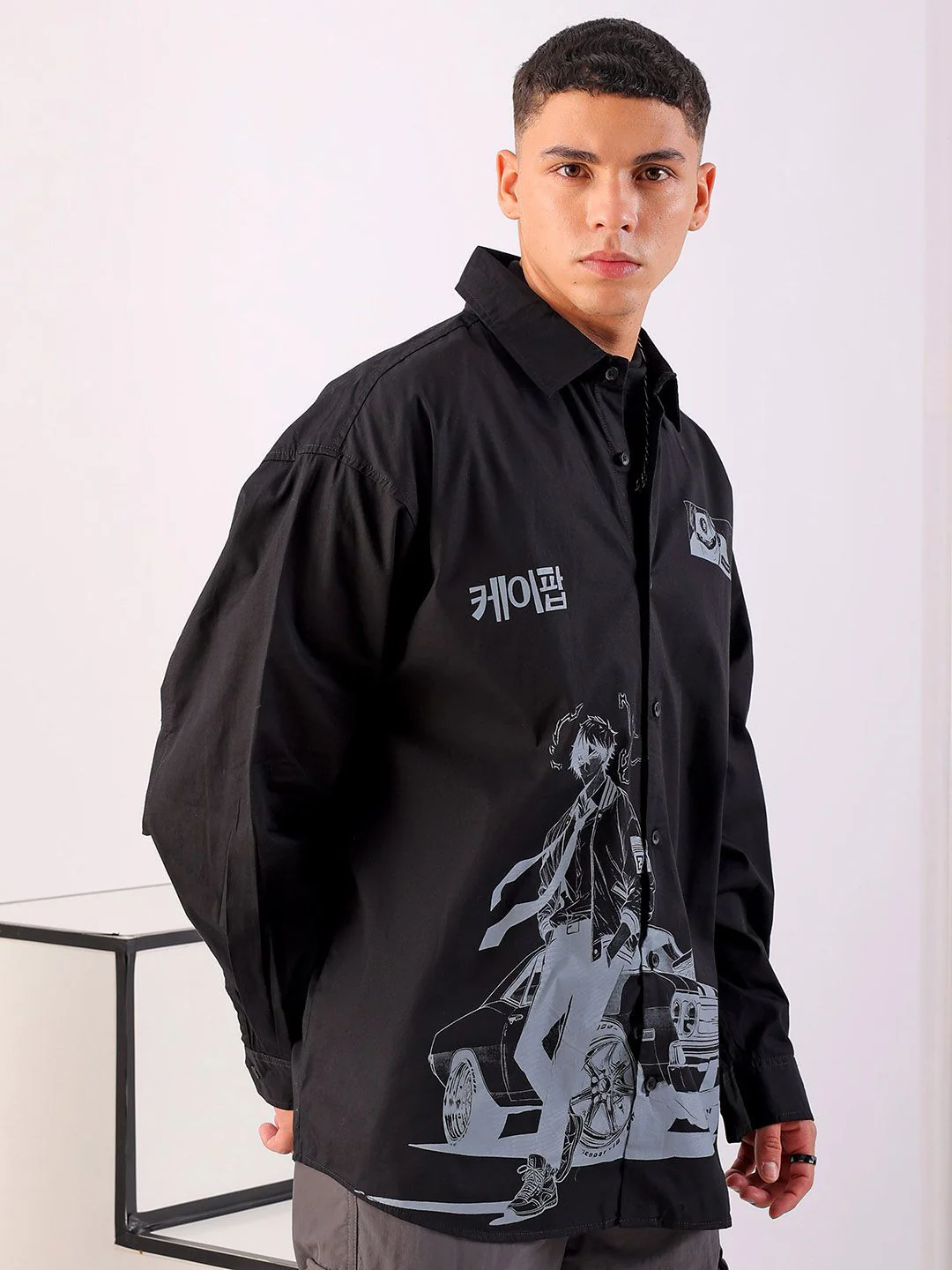 The Indian Garage Co Men Anime Printed Cotton Oversized Boxy Streetwear Shirt - Image 3