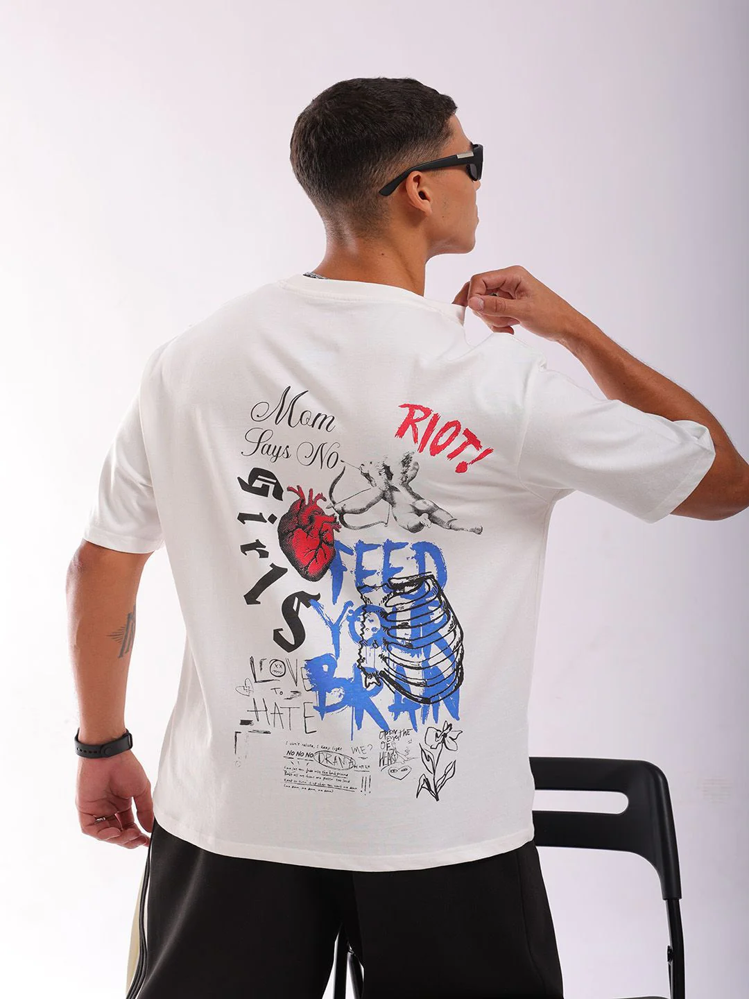 The Indian Garage Co Men Pure Cotton Back Printed Boxy Oversized Round Neck T-shirt