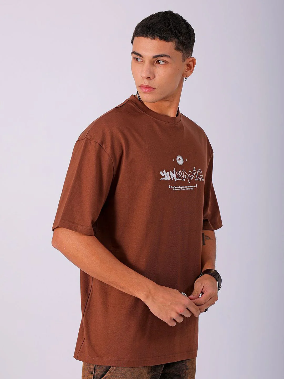 The Indian Garage Co Back Printed Pure Cotton Oversized Round Neck T-shirt - Image 4