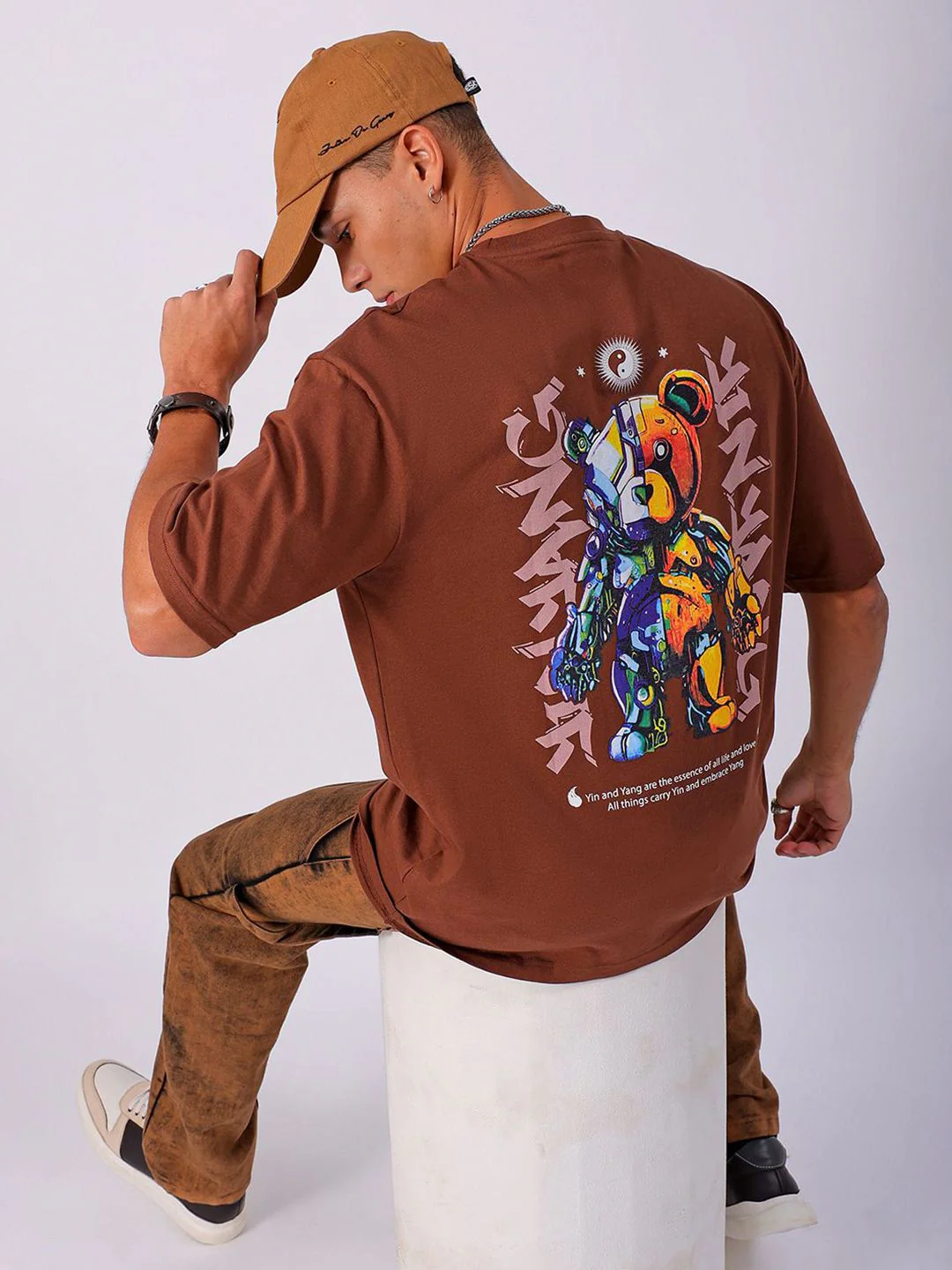 The Indian Garage Co Back Printed Pure Cotton Oversized Round Neck T-shirt - Image 7