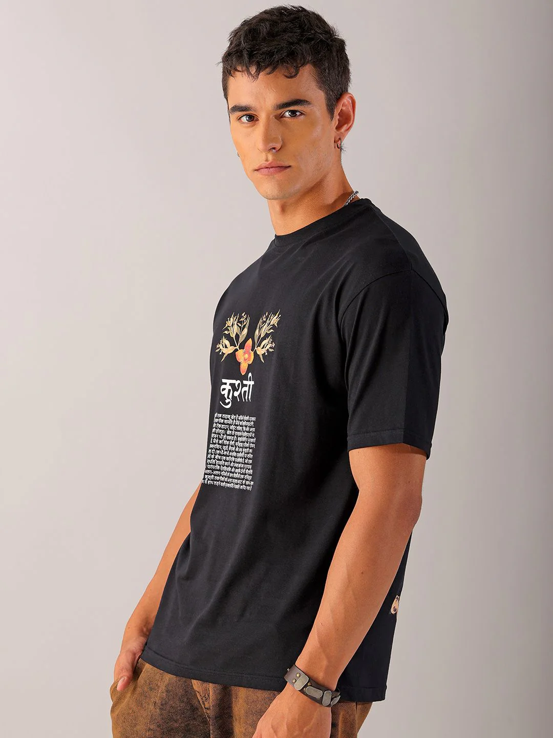 The Indian Garage Co Men Back Printed Boxy Oversized Round Neck Pure Cotton T-shirt - Image 6