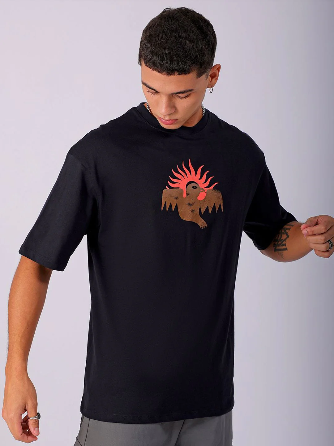 The Indian Garage Co Men Back Printed Boxy Oversized Round Neck T-shirt - Image 5