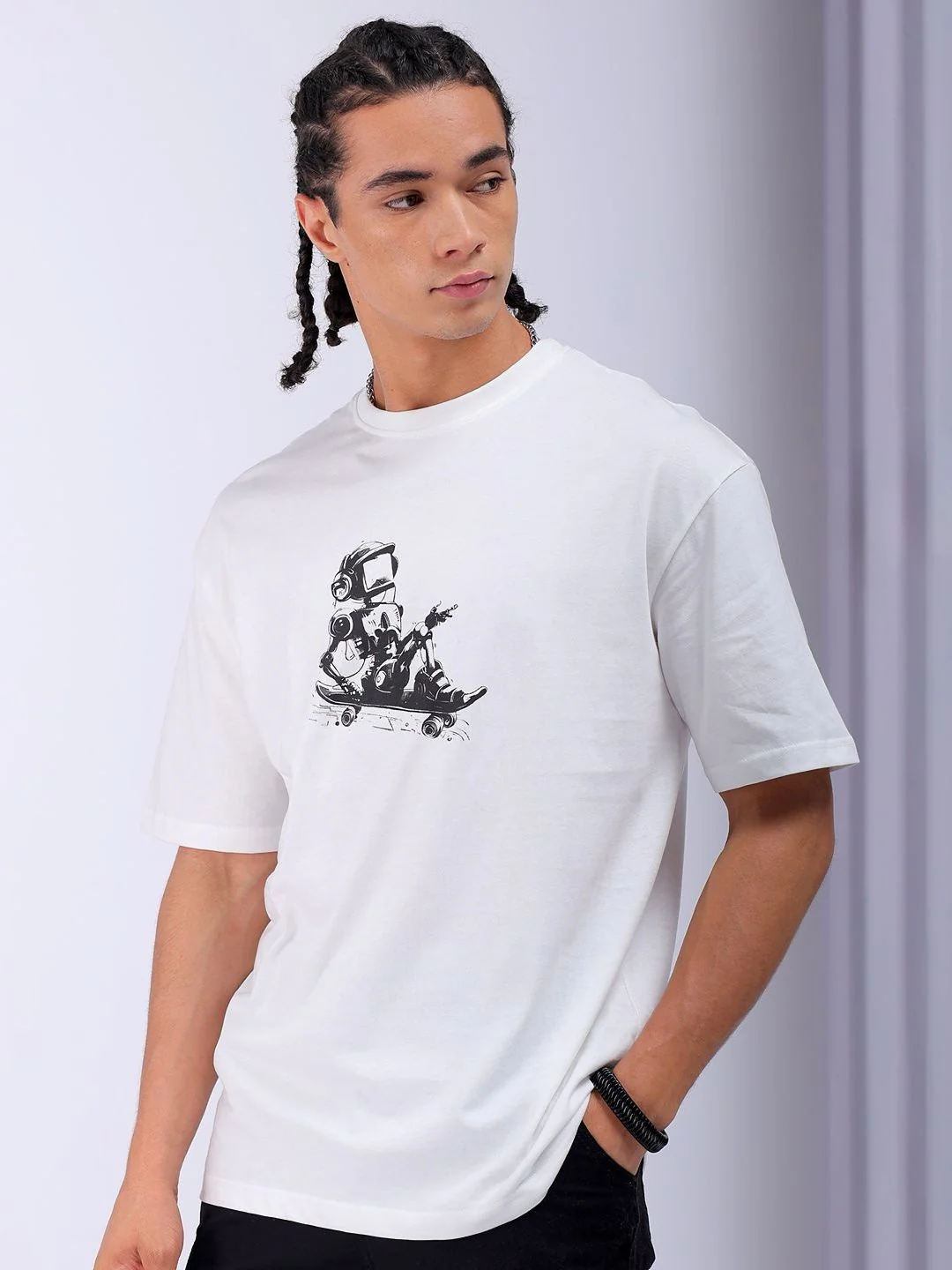 The Indian Garage Co Men Back Printed Boxy Oversized Pure Cotton T-shirt - Image 3