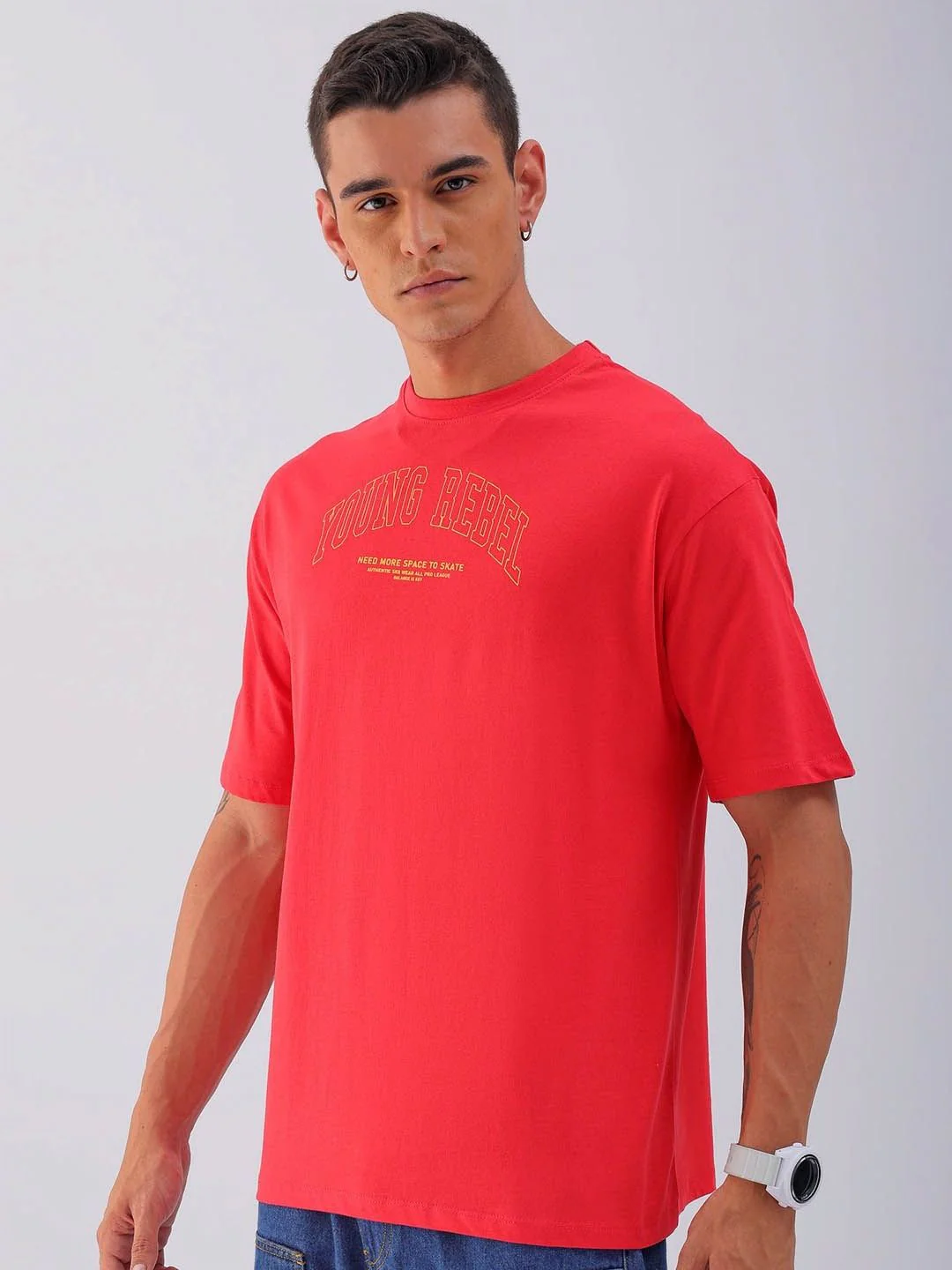 The Indian Garage Co Men Back Printed Boxy Oversized Pure Cotton T-shirt - Image 5