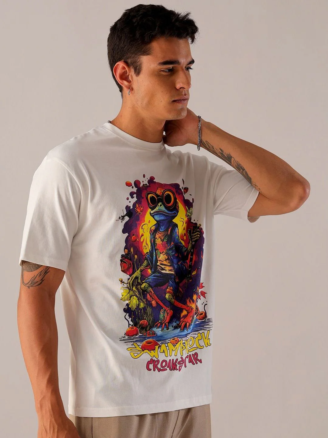 The Indian Garage Co Men Back Printed Boxy Oversized Pure Cotton T-shirt - Image 5