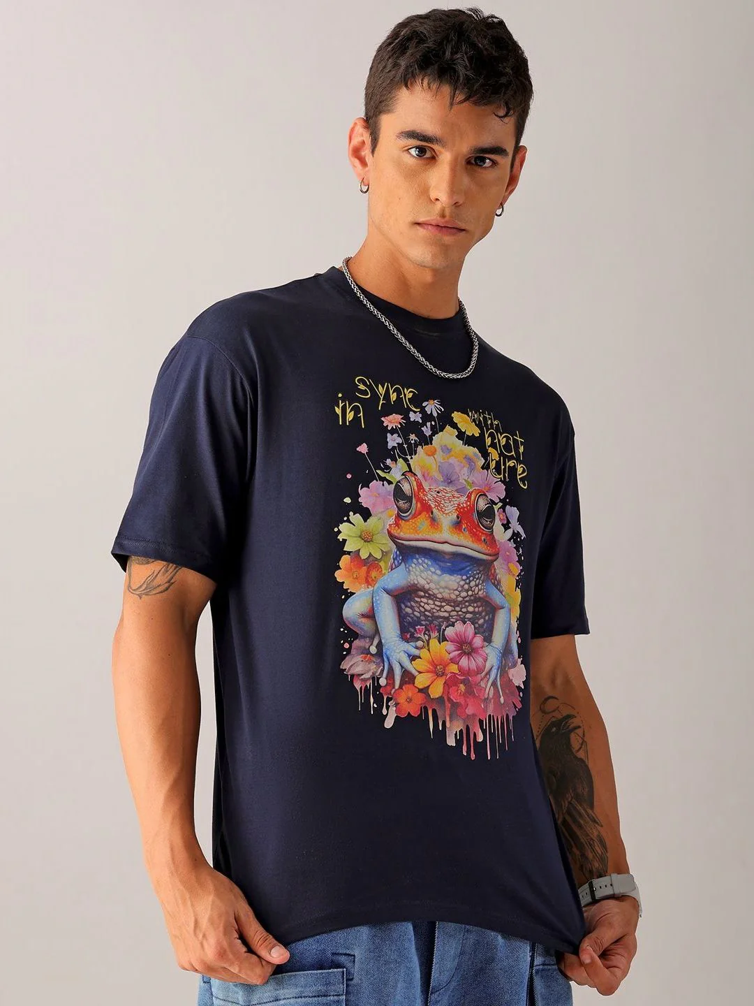 The Indian Garage Co Men Pure Cotton Back Printed Boxy Oversized Round Neck T-shirt - Image 5