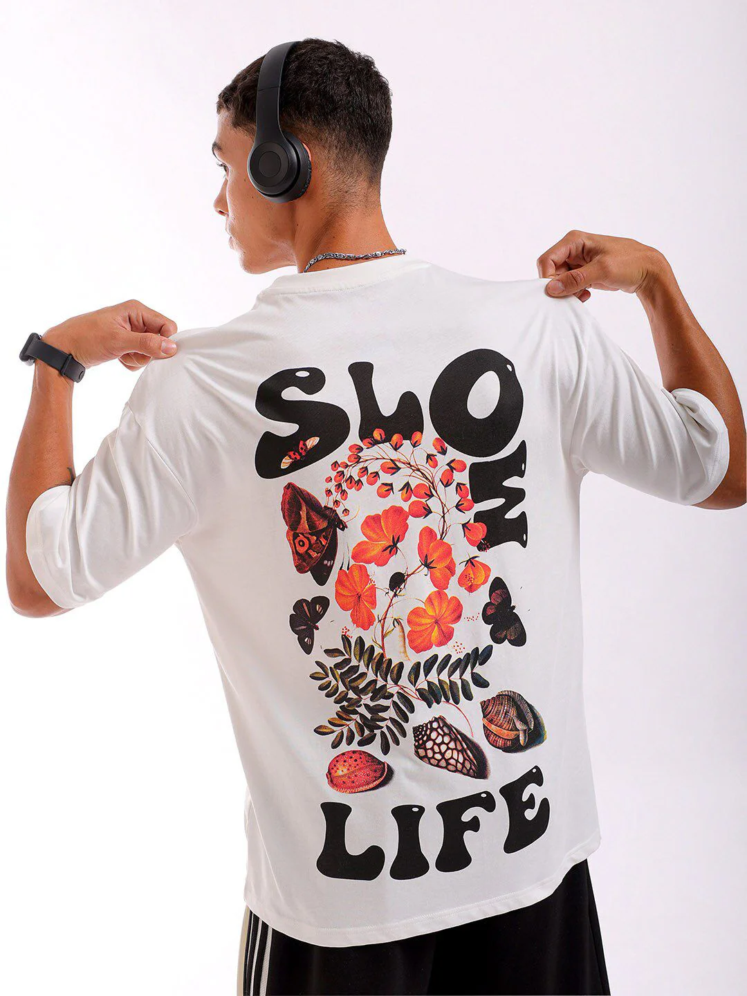 The Indian Garage Co Back Printed Pure Cotton Oversized Round Neck T-shirt