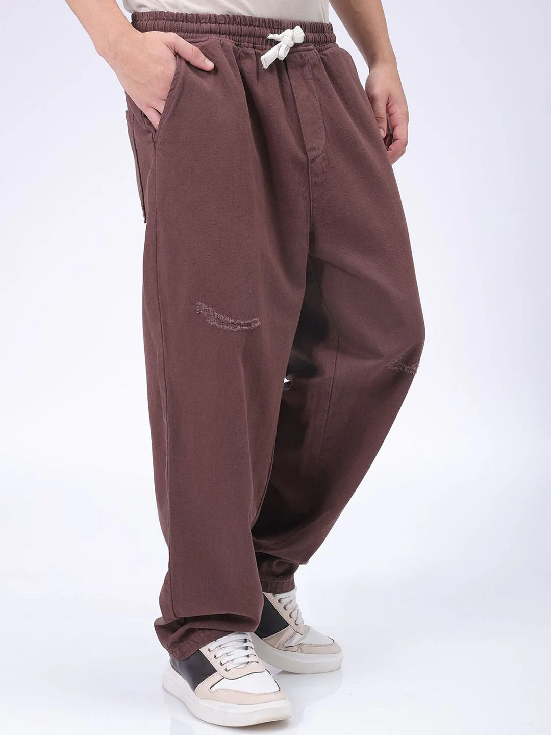 The Indian Garage Co Men Baggy Fit Cotton Elasticated Waist Jeans - Image 2