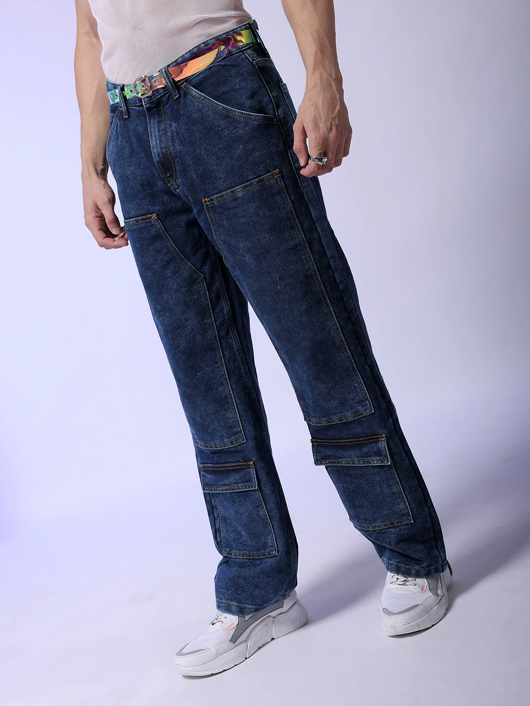 The Indian Garage Co Men Baggy Fit Light Fade Cargo Jeans - Image 2