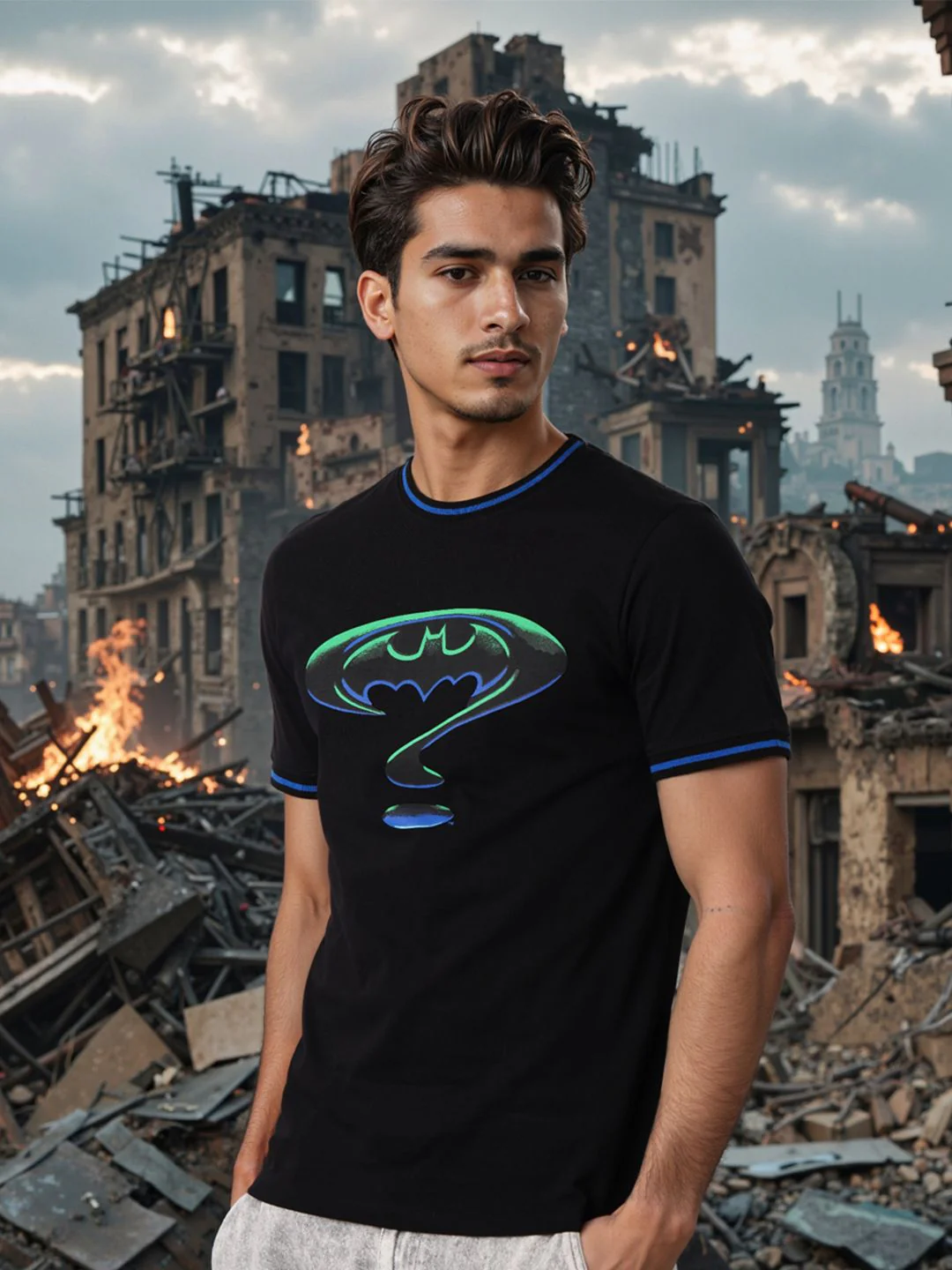 The Indian Garage Co Men Batman Graphic Printed Round Neck Pure Cotton Slim Fit T-shirt