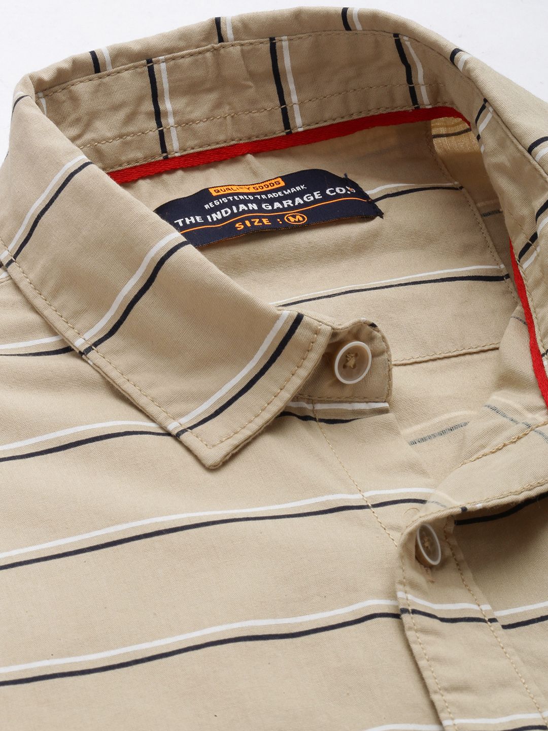 The Indian Garage Co Men Beige Horizontal Striped Casual Shirt - Image 2