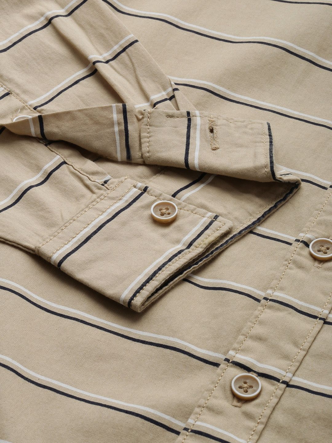 The Indian Garage Co Men Beige Horizontal Striped Casual Shirt - Image 3