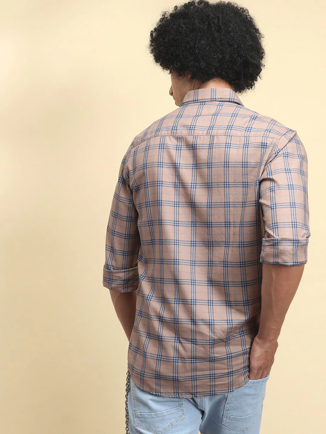 The Indian Garage Co Men Beige & Navy Blue Slim Fit Printed Casual Shirt - Image 4