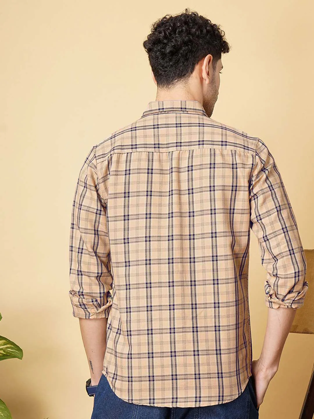 The Indian Garage Co Men Beige Regular Fit Tartan Checks Opaque Checked Casual Shirt - Image 4