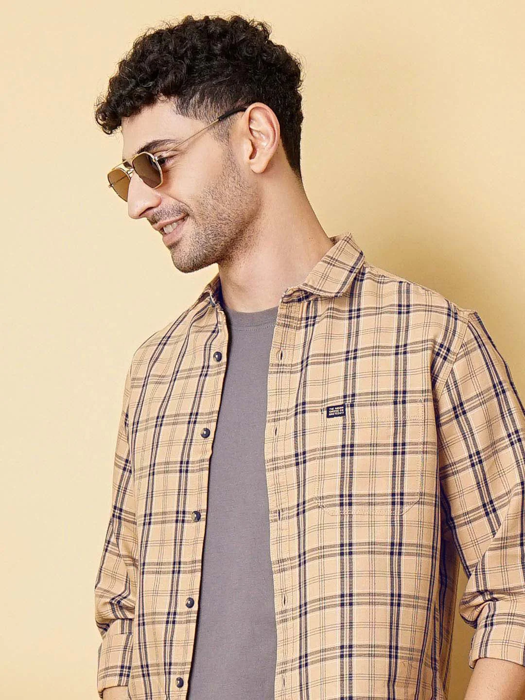 The Indian Garage Co Men Beige Regular Fit Tartan Checks Opaque Checked Casual Shirt - Image 7