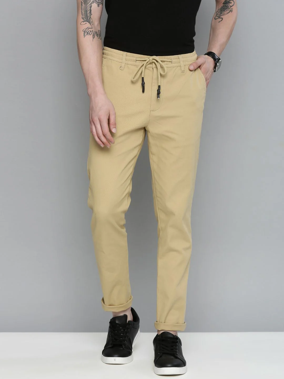 The Indian Garage Co Men Beige Slim Fit Chinos Trousers