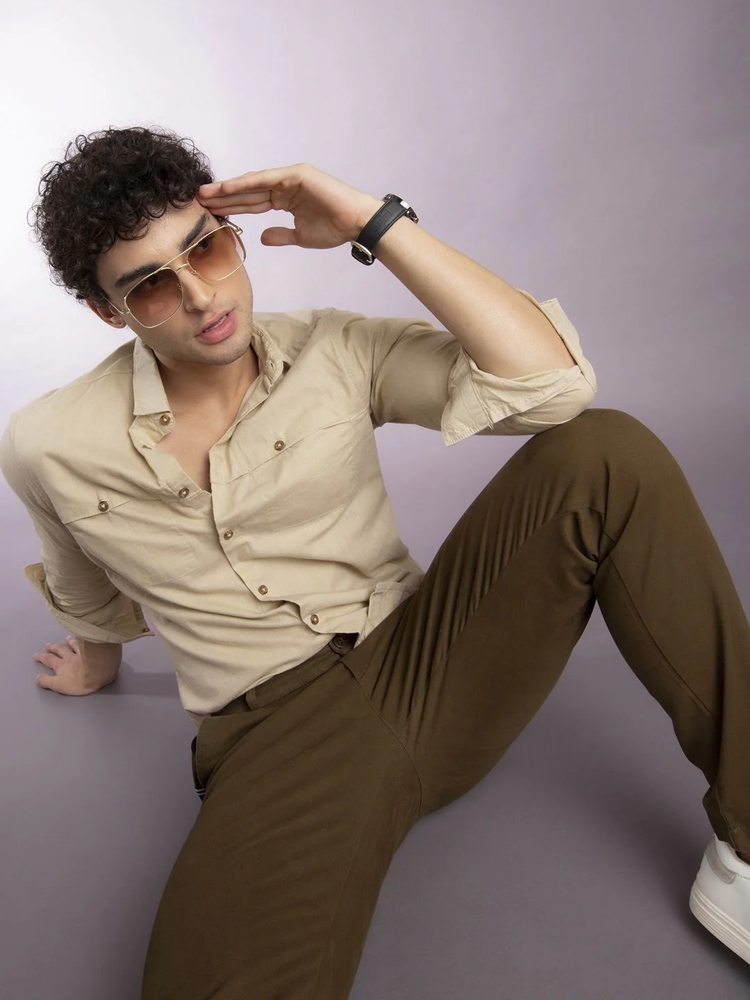 The Indian Garage Co Men Beige Slim Fit Solid Casual Shirt - Image 4