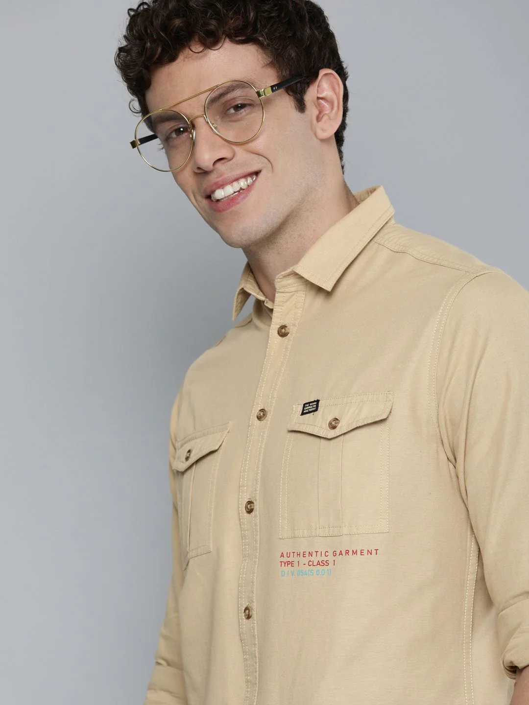 The Indian Garage Co Men Beige Slim Fit Solid Pure Cotton Casual Shirt