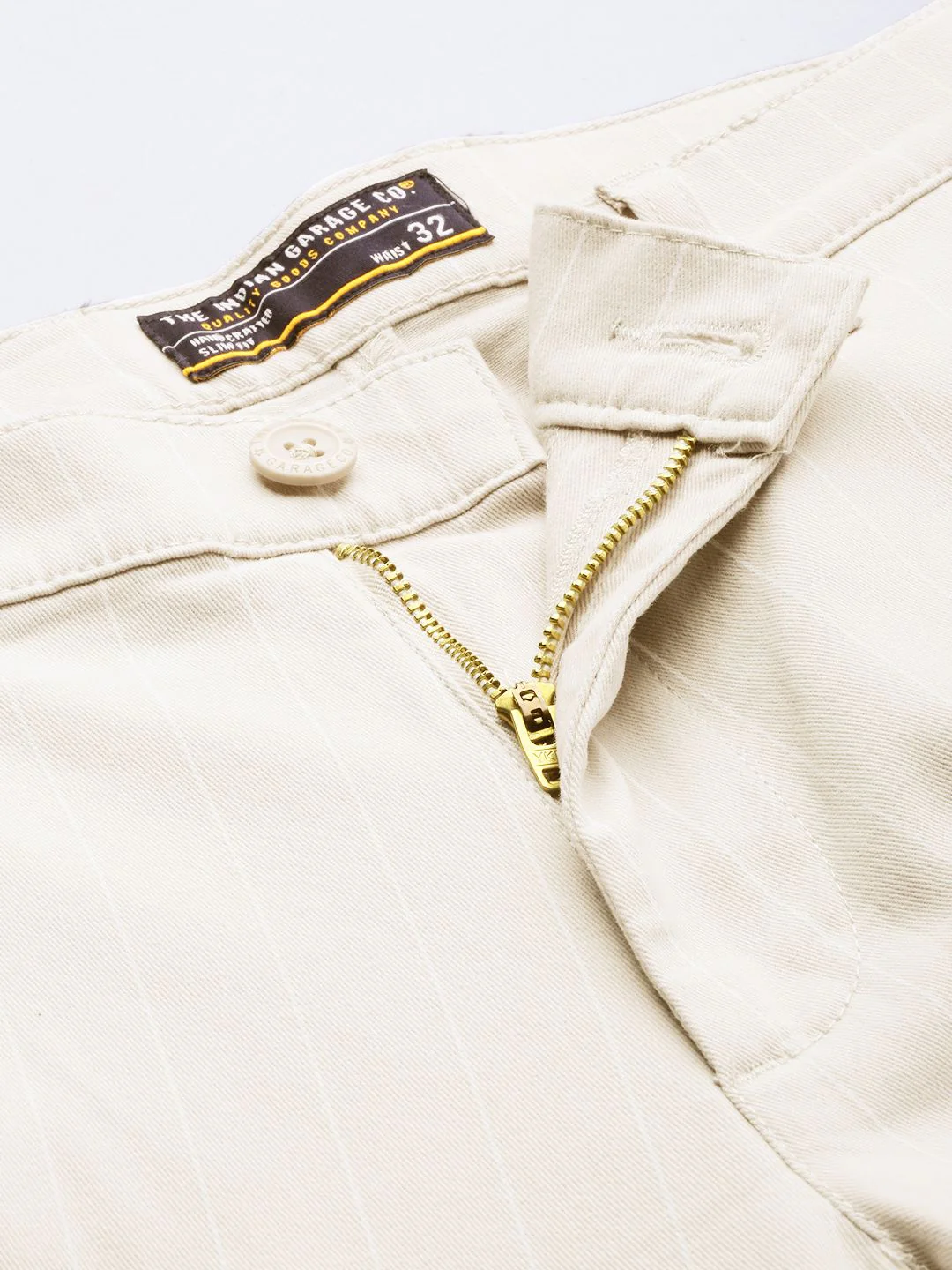 The Indian Garage Co Men Beige Striped Slim Fit Trousers - Image 4