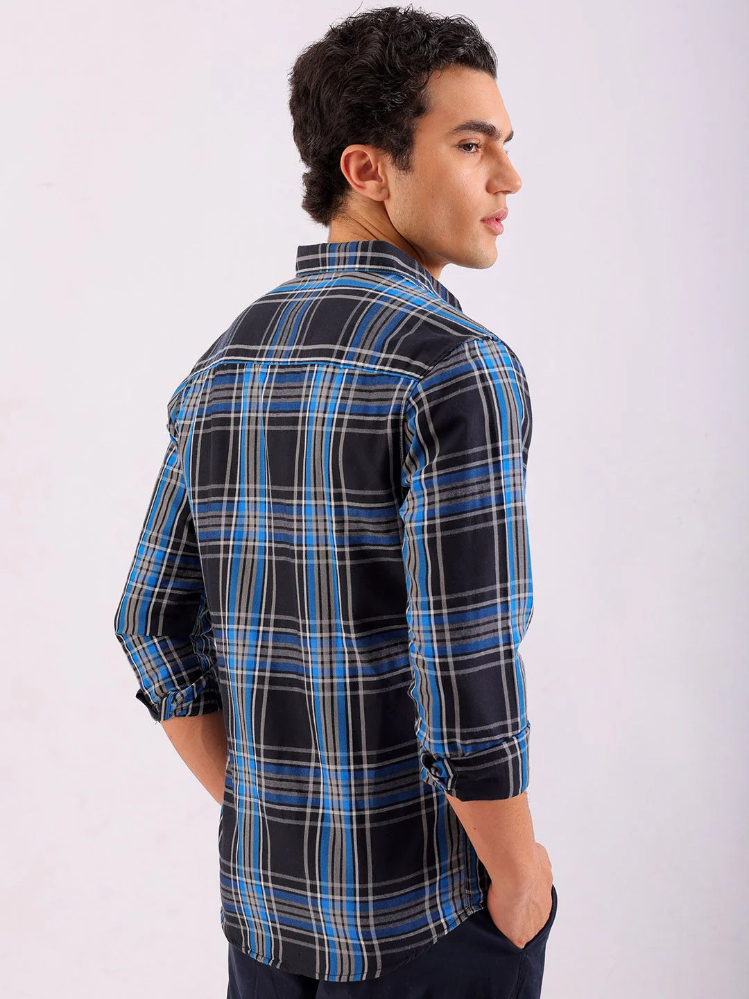 The Indian Garage Co Men Black & Blue Checked Pure Cotton Casual Shirt - Image 4
