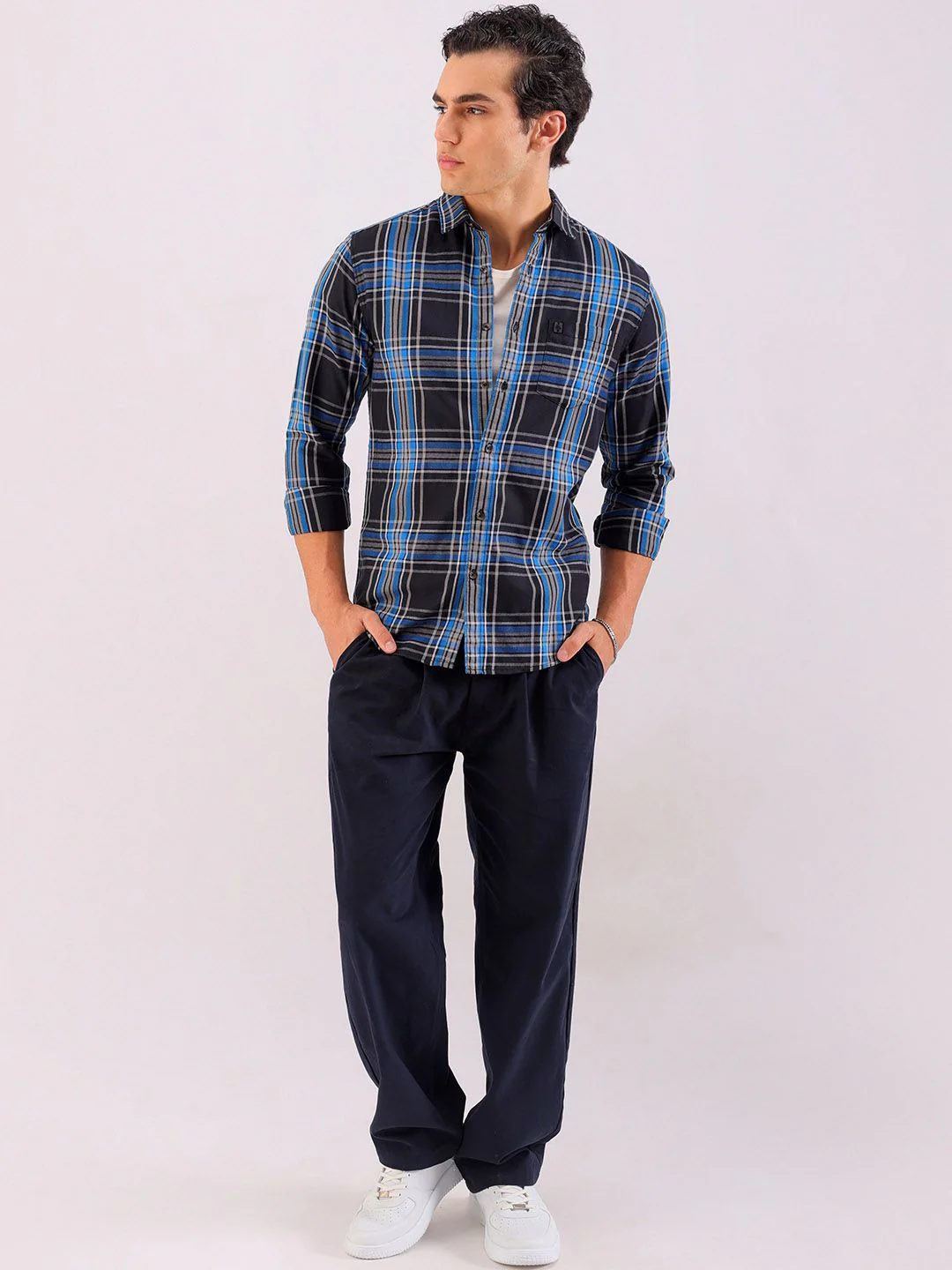 The Indian Garage Co Men Black & Blue Checked Pure Cotton Casual Shirt - Image 6