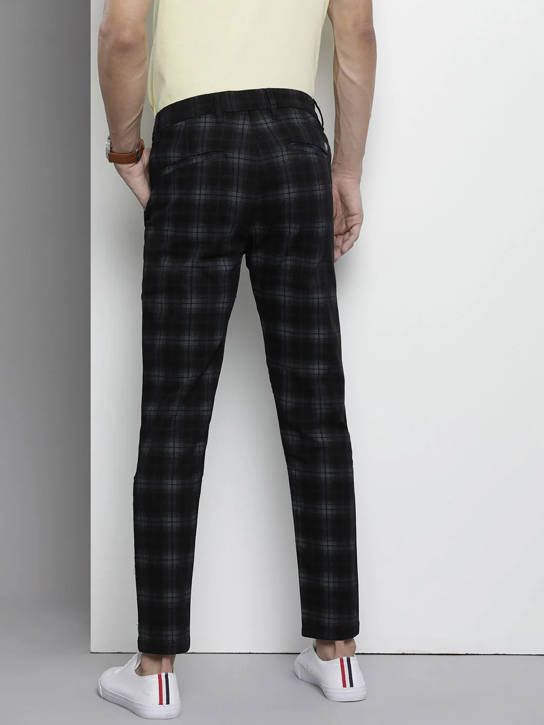The Indian Garage Co Men Black Checked Slim Fit Trousers - Image 3