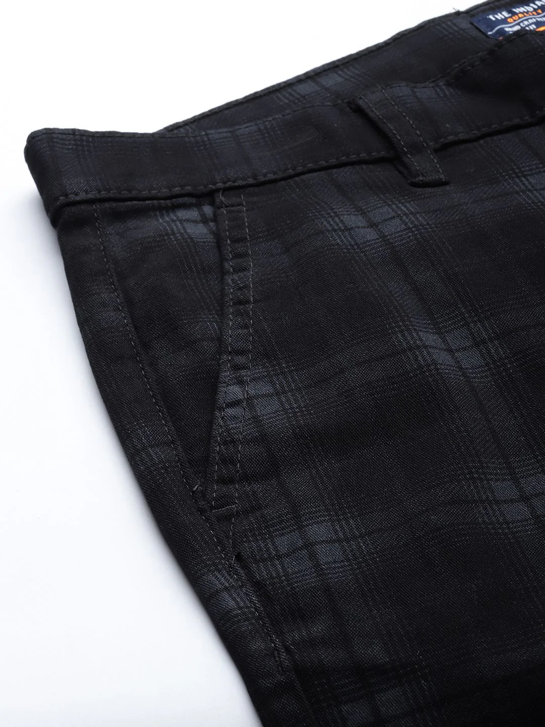 The Indian Garage Co Men Black Checked Slim Fit Trousers - Image 6