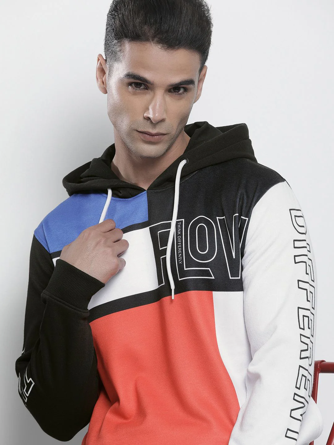 The Indian Garage Co Men Black Colourblocked Hooded Sweatshirt - Image 2