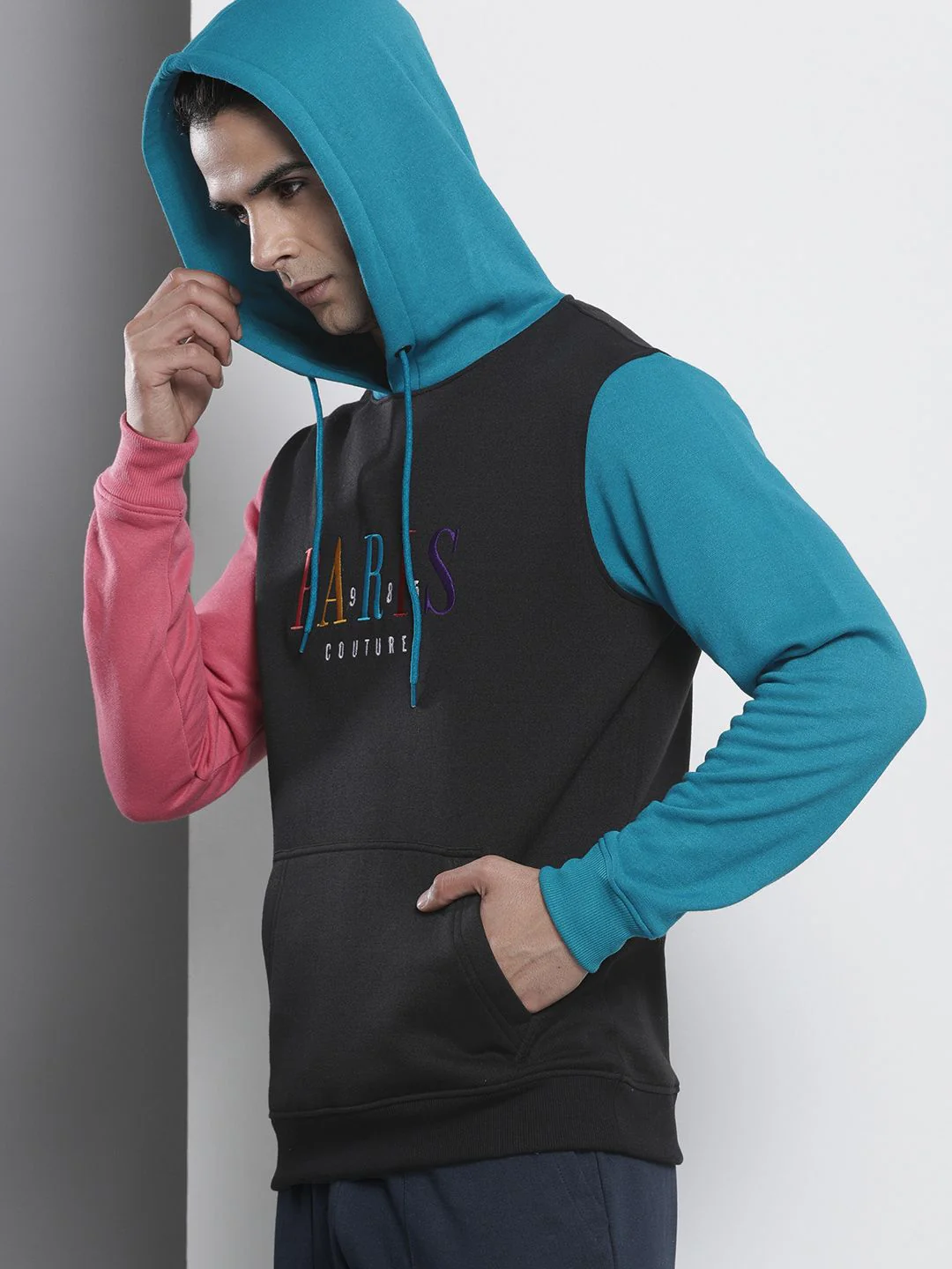The Indian Garage Co Men Black Embroidered Hooded Sweatshirt - Image 3