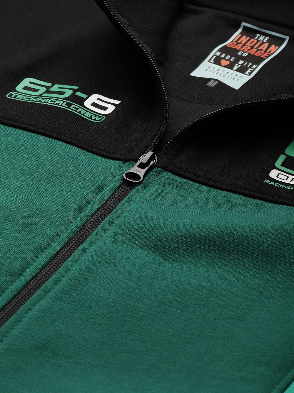 The Indian Garage Co Men Black & Green Colourblocked Sweatshirt - Image 2