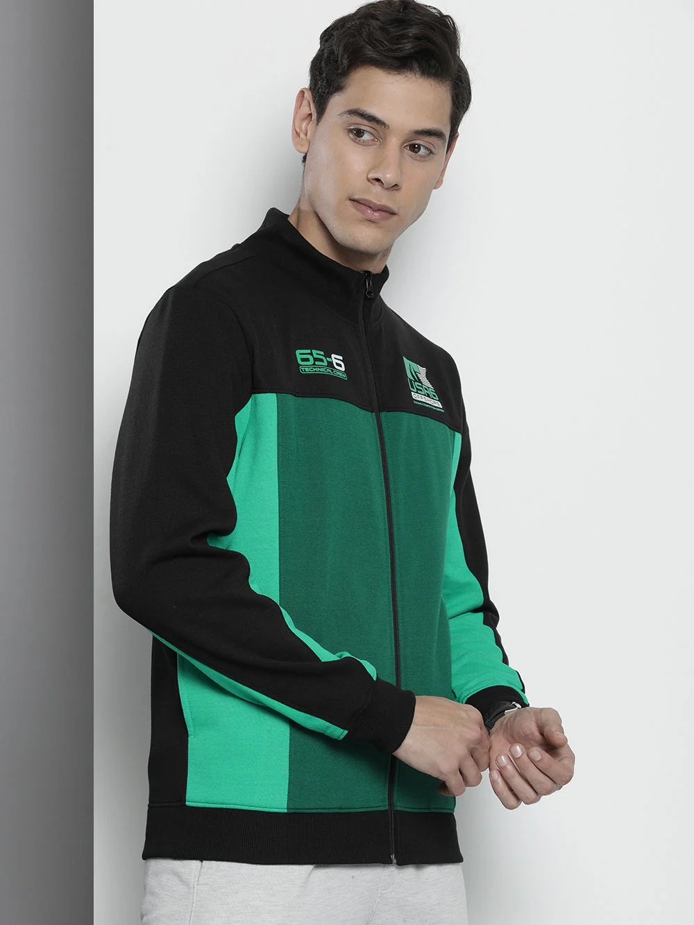 The Indian Garage Co Men Black & Green Colourblocked Sweatshirt - Image 3