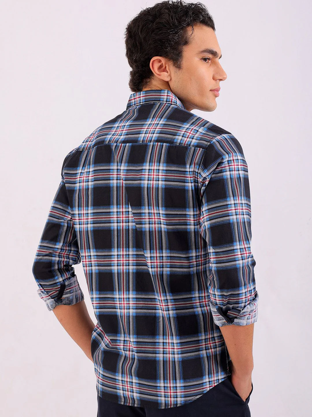 The Indian Garage Co Men Black & Grey Checked Pure Cotton Casual Shirt - Image 4