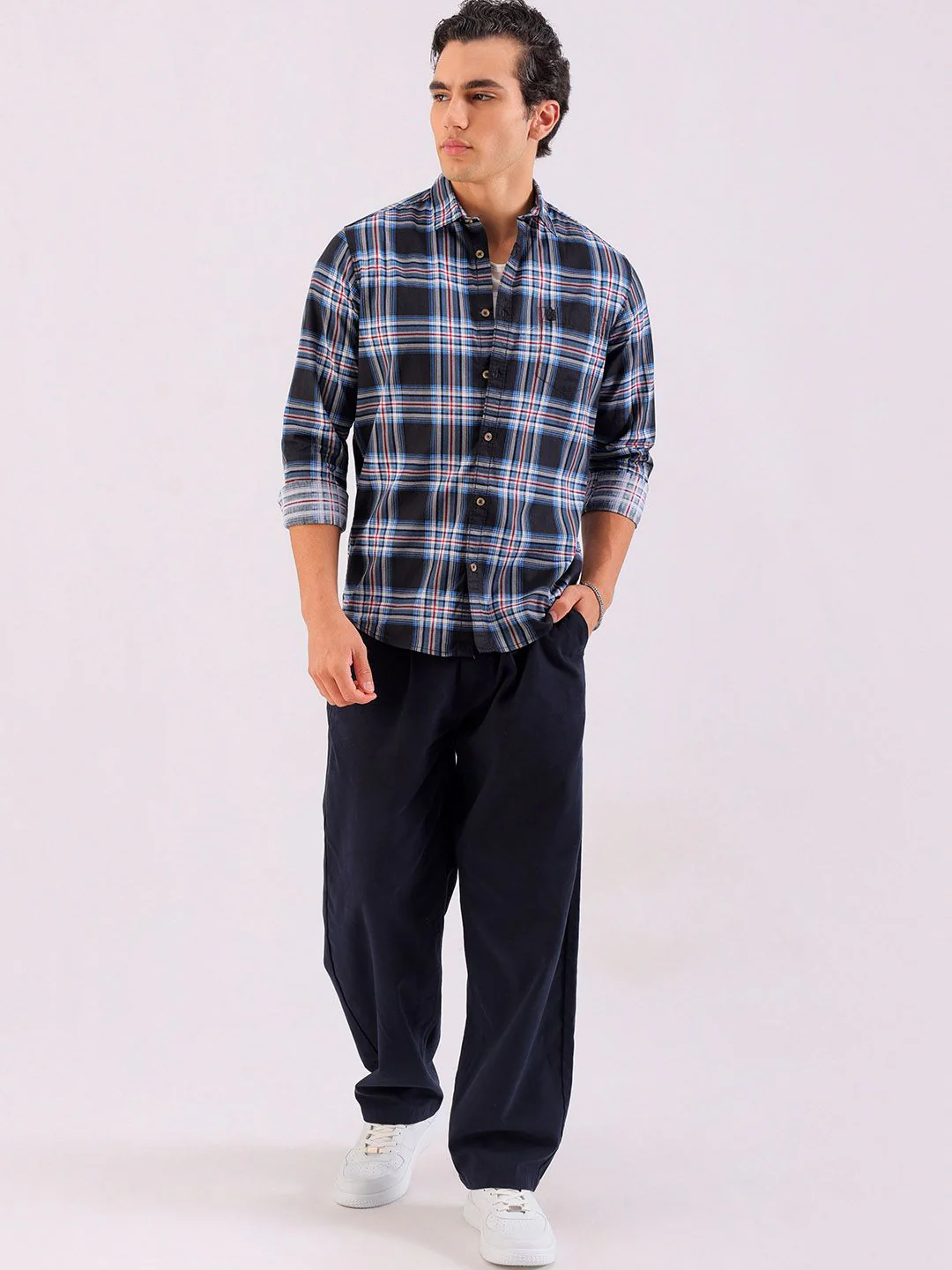 The Indian Garage Co Men Black & Grey Checked Pure Cotton Casual Shirt - Image 6