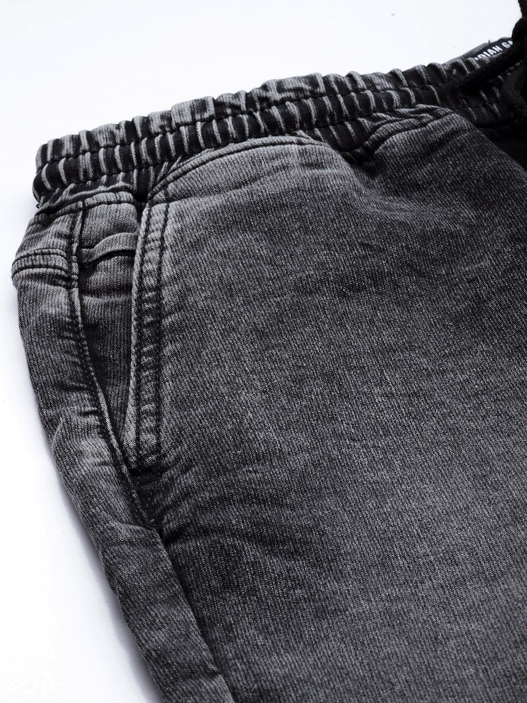 The Indian Garage Co Men Black Jean Slim Fit Heavy Fade Cuffed Hem Patch Work Jeans - Image 6