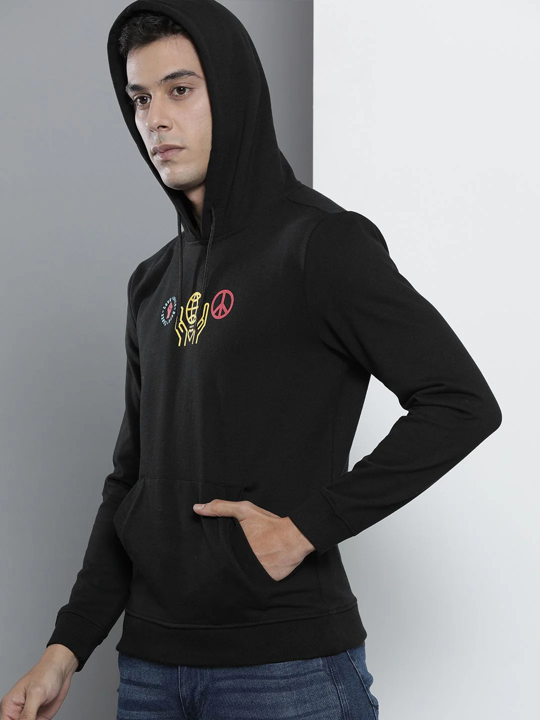 The Indian Garage Co Men Black Printed Hooded Sweatshirt - Image 3